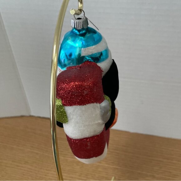 Christopher Radko Penguin Glass Christmas Ornament w Candy Cane Flocked Glitter - Picture 3 of 9
